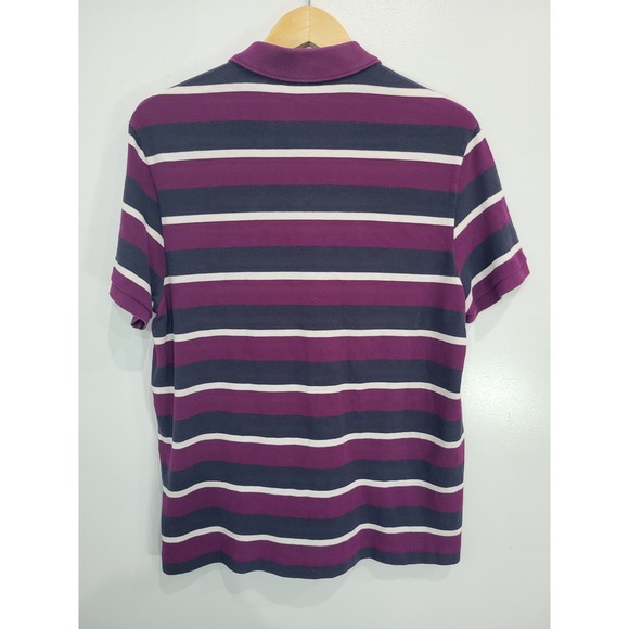 Lacoste Regular Fit Striped Polo Shirt Men's XL Purple Navy White Cotton - Picture 5 of 7